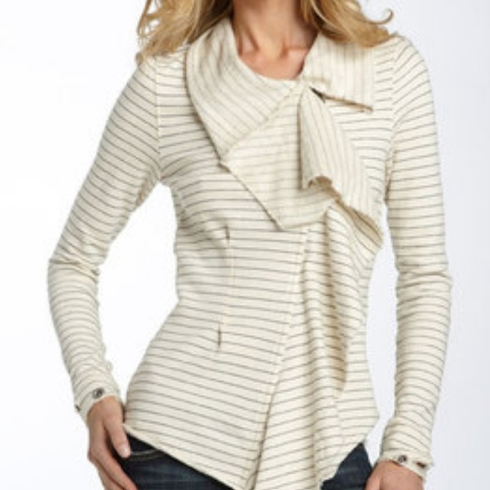 We The Free Cream Striped Cowl Neck Sweater EUC XS - Oversized